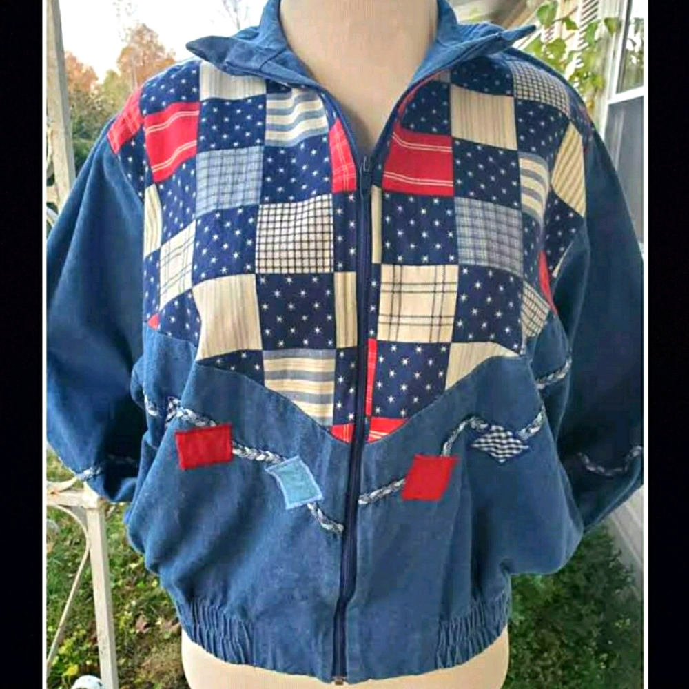 Large All American Quilted Patchwork Denim Jacket